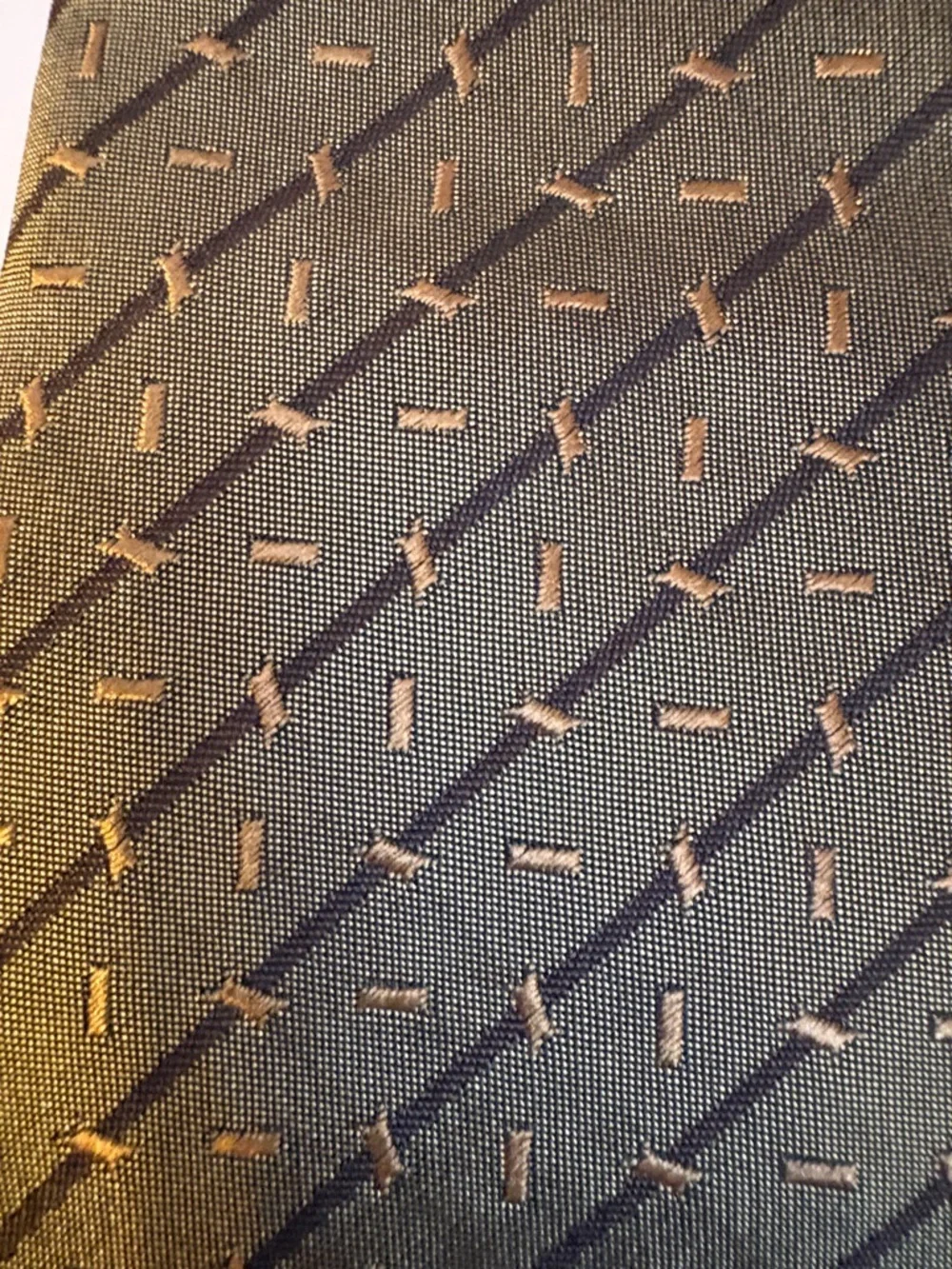 Boss Hugo Boss Satin Metallic Bronze Embroidered Geometric Silk Necktie Tie